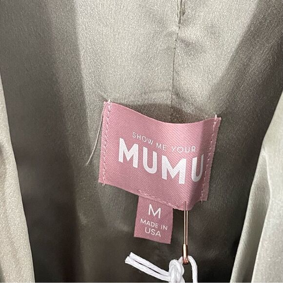 NWT Show Me Your Mumu - Say I Do Romper Moss Green Size MEDIUM Satin Faux Wrap - Picture 7 of 11